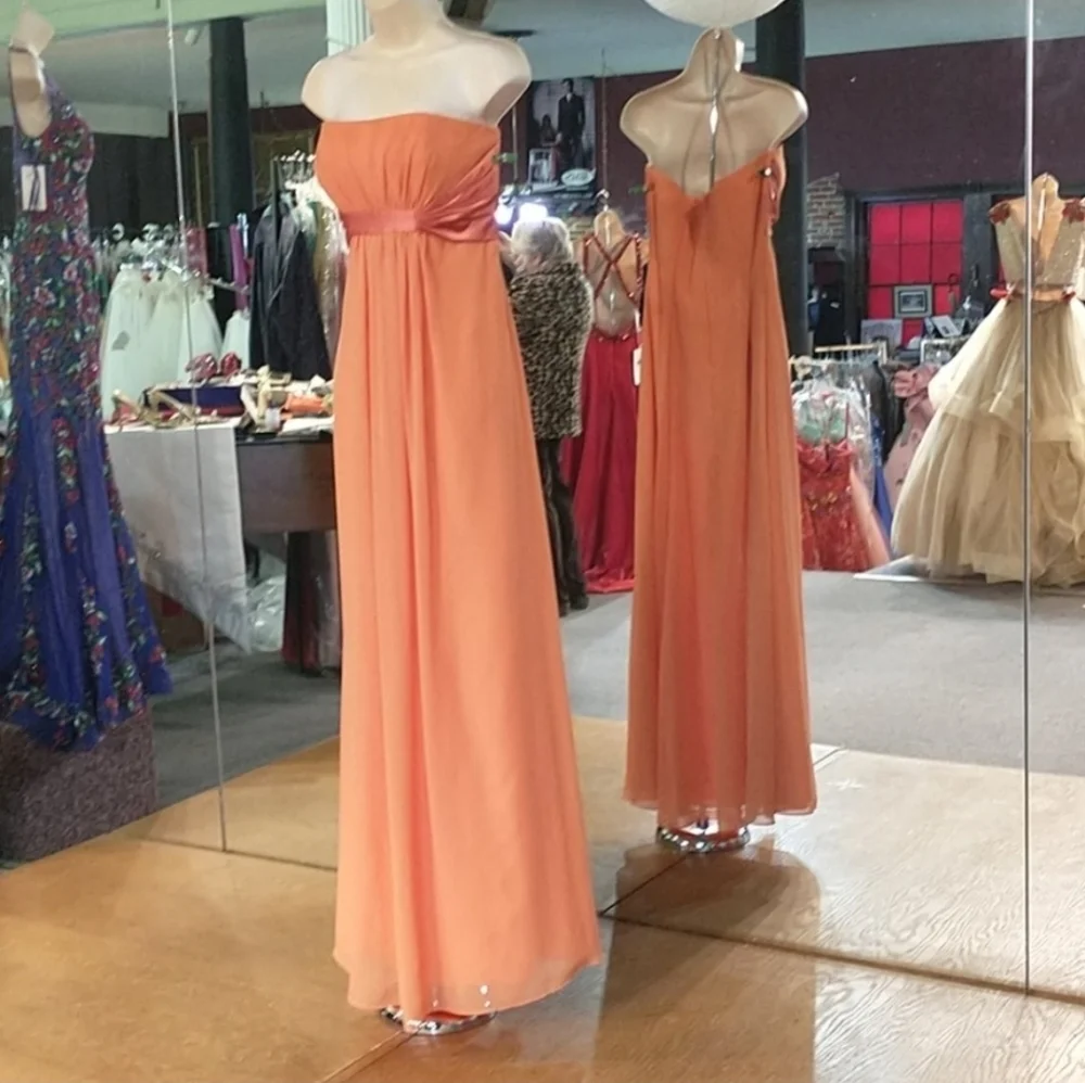 Expressions Dress Strapless Chiffon Overlay Maxi Orange Size 8 - Picture 4 of 17